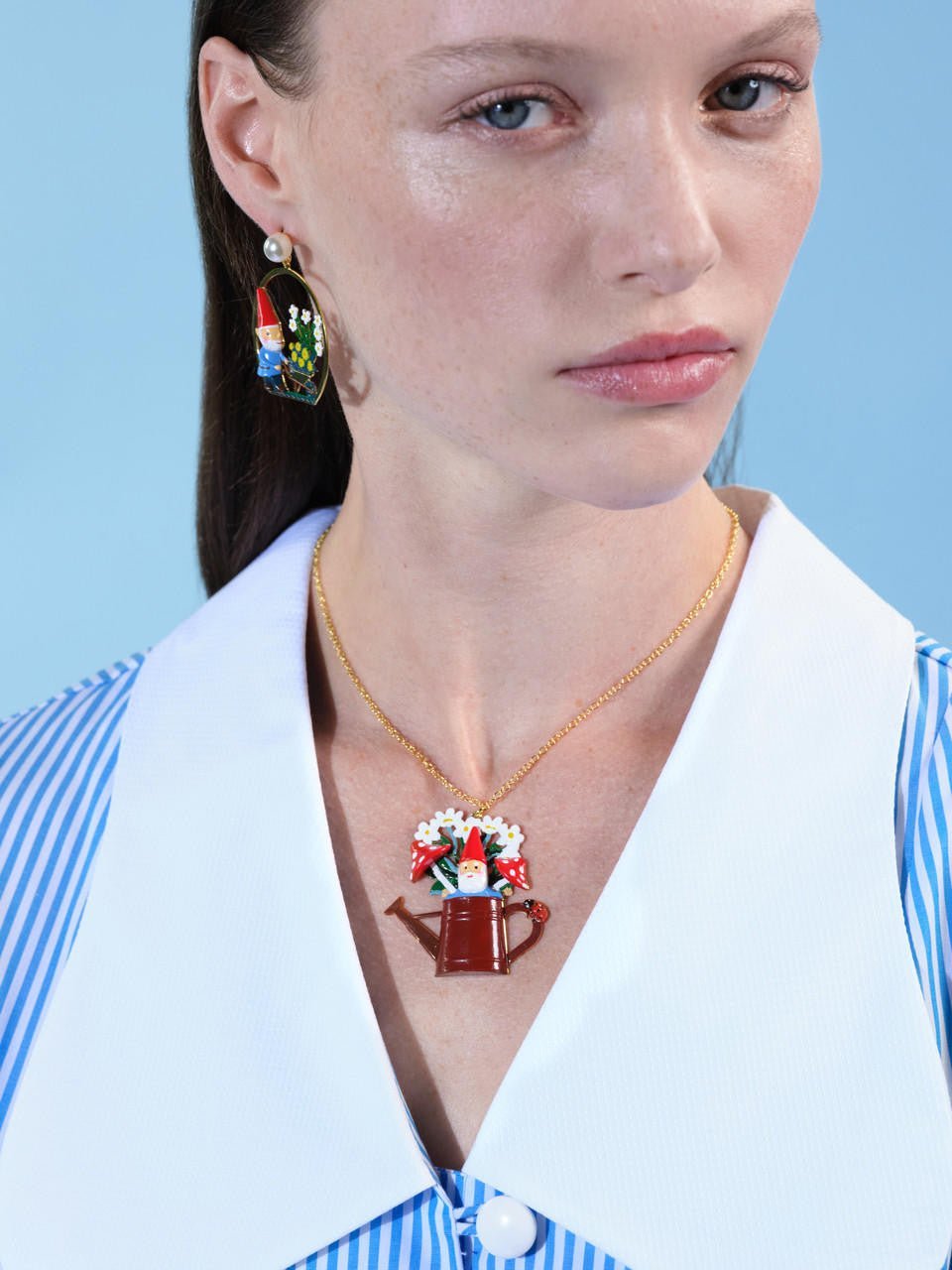 Garden Gnome And Watering Can Pendant Necklace | ARCP3101 - Les Nereides