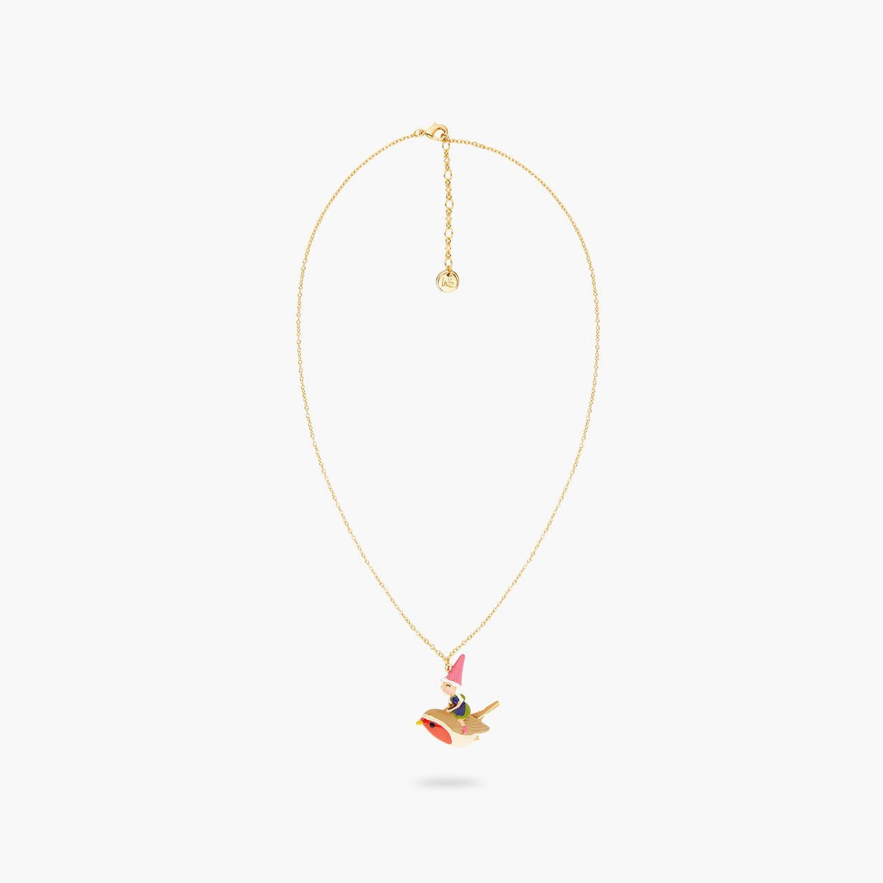 Garden Gnome Lady And Bird Riding Pendant Necklace | ARCP3041 - Les Nereides