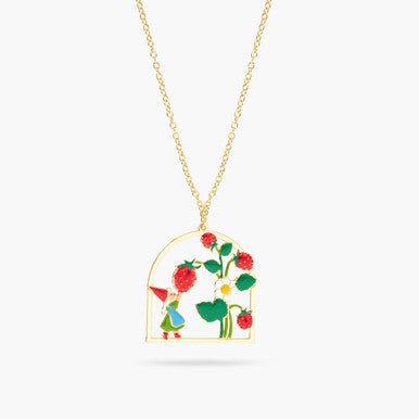 Garden Gnome Lady And Strawberry Picking Pendant Necklace | ARCP3061 - Les Nereides