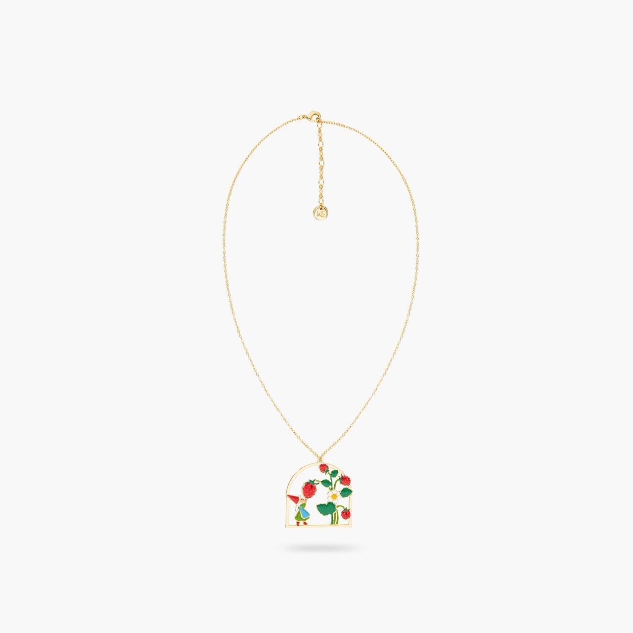 Garden Gnome Lady And Strawberry Picking Pendant Necklace | ARCP3061 - Les Nereides
