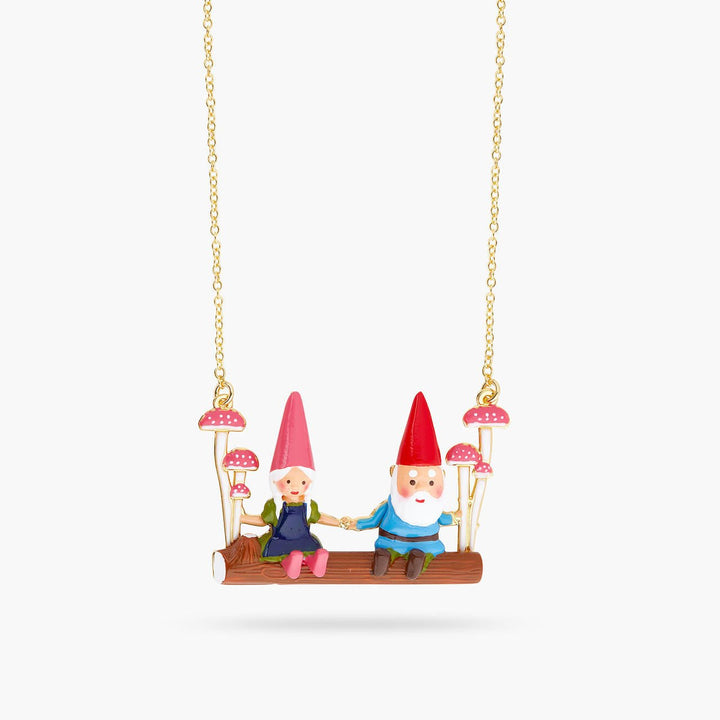 Garden Gnomes On A Swing Statement Necklace | ARCP3081 - Les Nereides