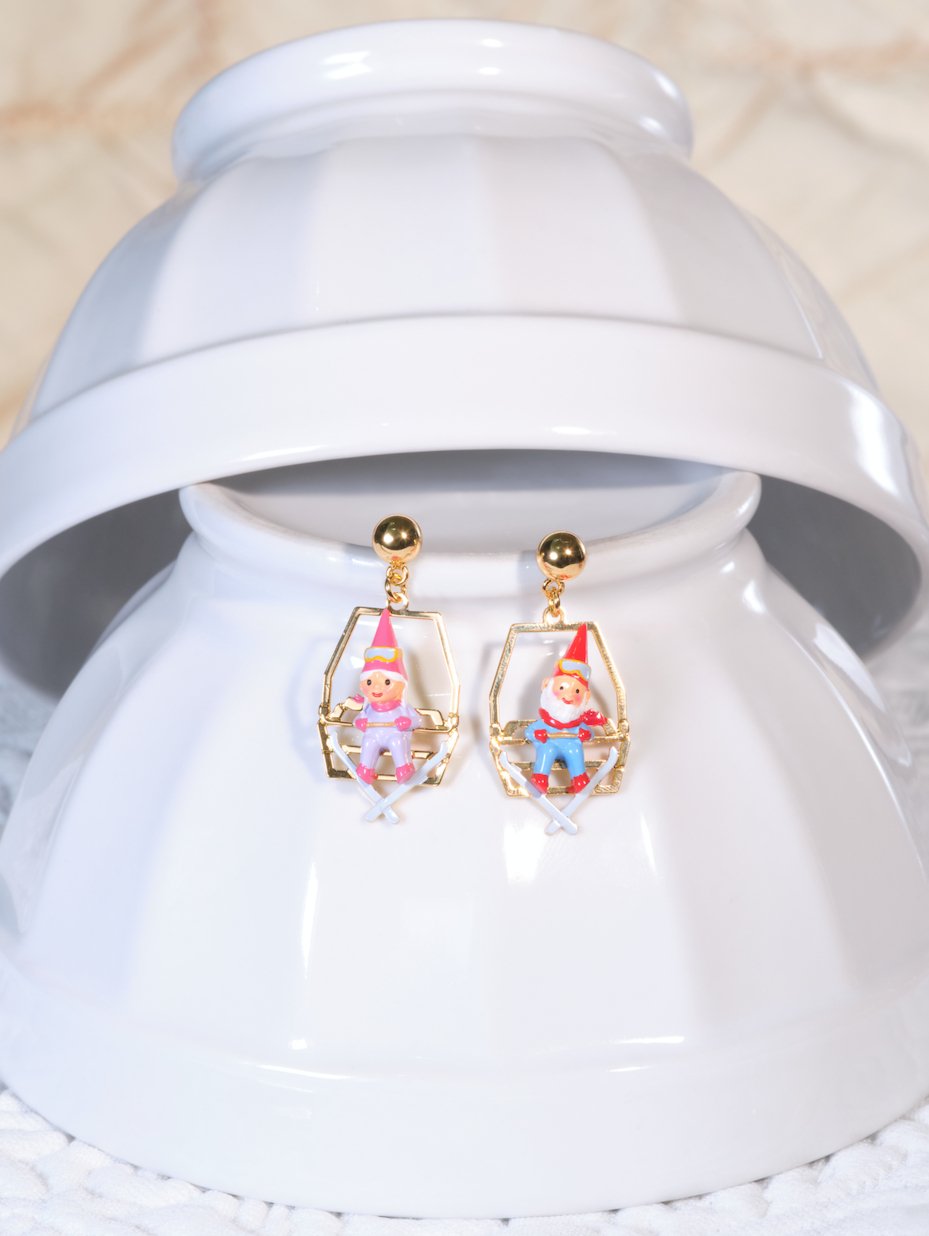Garden Gnomes Sitting On Chairlift Earrings | ASCP1111 - Les Nereides