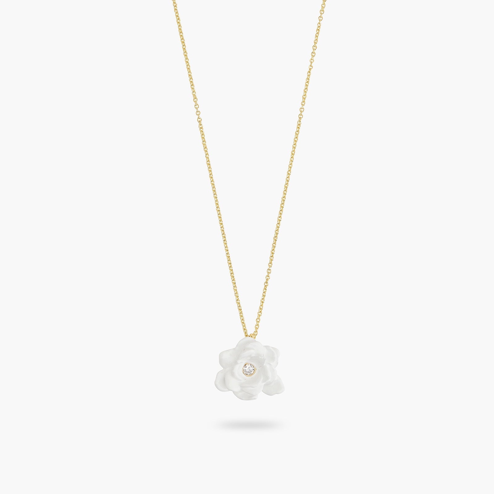 Gardenia And Cut Crystal Stone Fine Necklace | ATBP3051 - Les Nereides