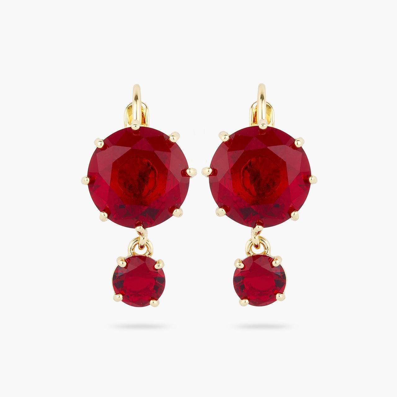 Garnet Red Diamantine 2 Stone Earrings | AQLD1261 - Les Nereides
