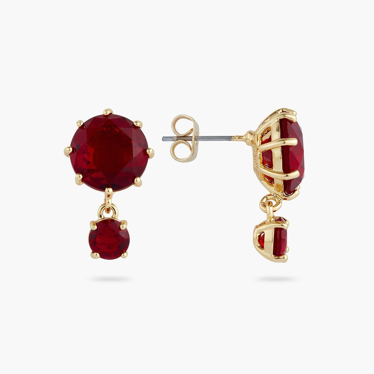 Garnet Red Diamantine 2 Stone Earrings | AQLD1261 - Les Nereides