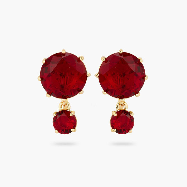 Garnet Red Diamantine 2 Stone Earrings | AQLD1261 - Les Nereides