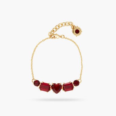 Garnet Red Diamantine 5 Stone Fine Bracelet | AQLD2141 - Les Nereides
