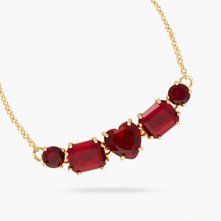Garnet Red Diamantine 5 Stone Fine Bracelet | AQLD2141 - Les Nereides