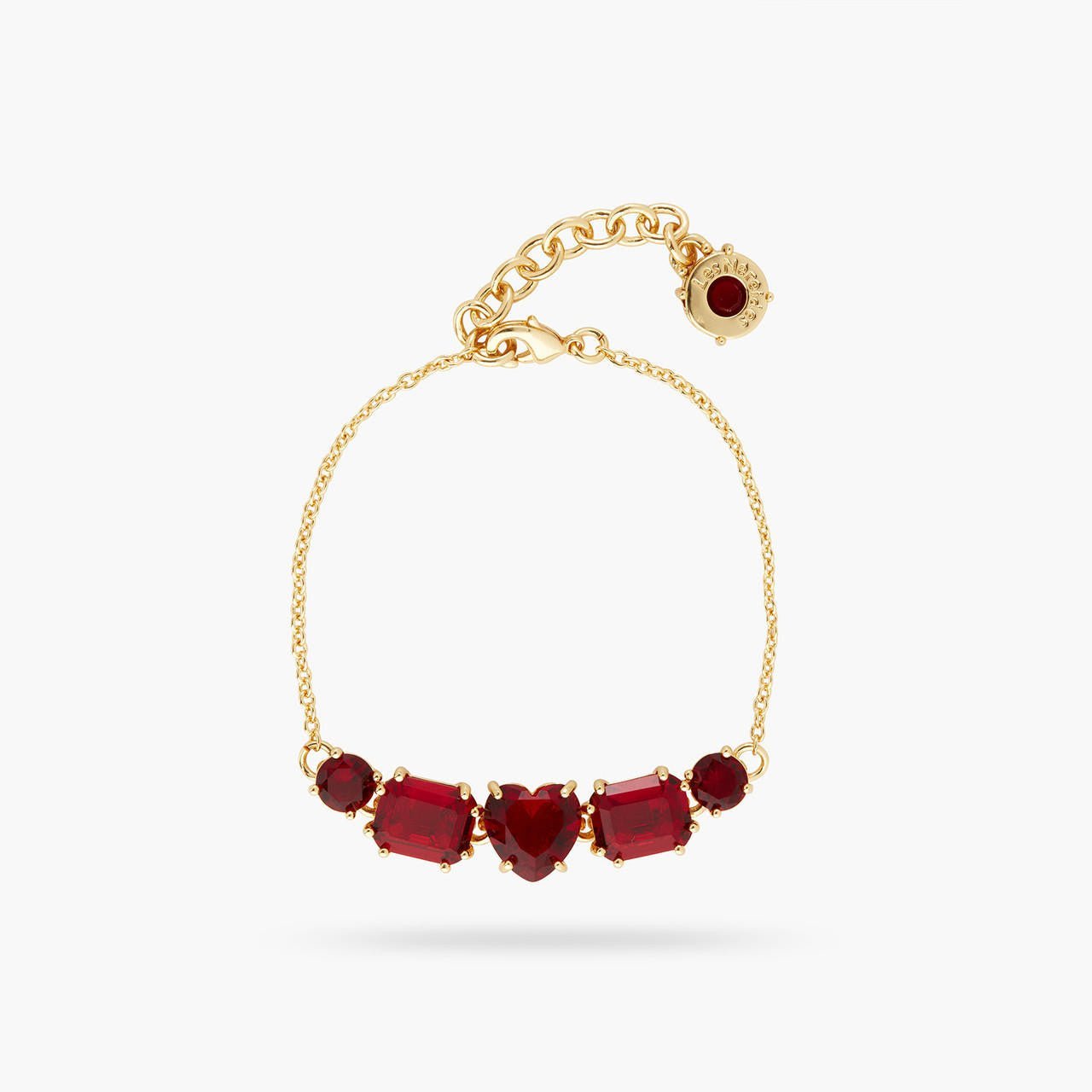Garnet Red Diamantine 5 Stone Fine Bracelet | AQLD2141 - Les Nereides