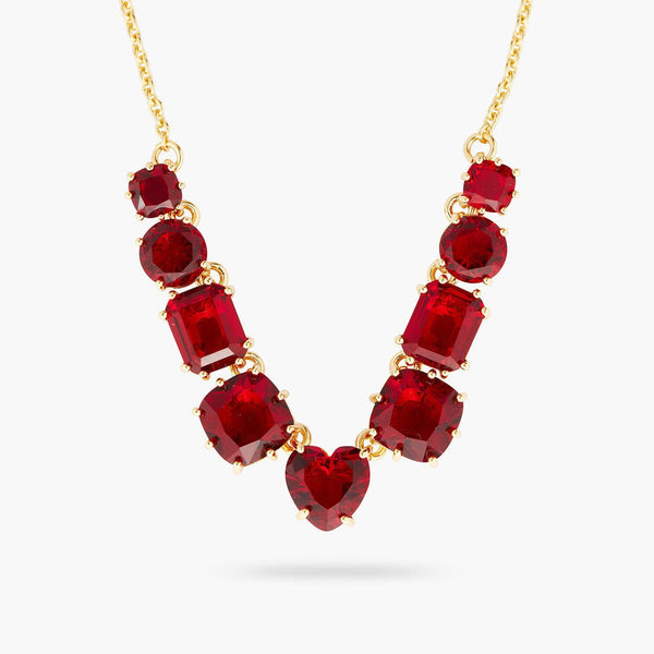 Garnet Red Diamantine 9 Stone Fine Necklace | AQLD3181 - Les Nereides