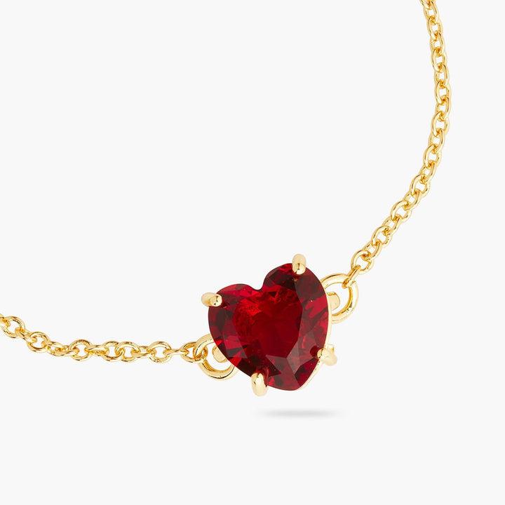 Garnet Red Diamantine Heart Fine Bracelet | AQLD2531 - Les Nereides