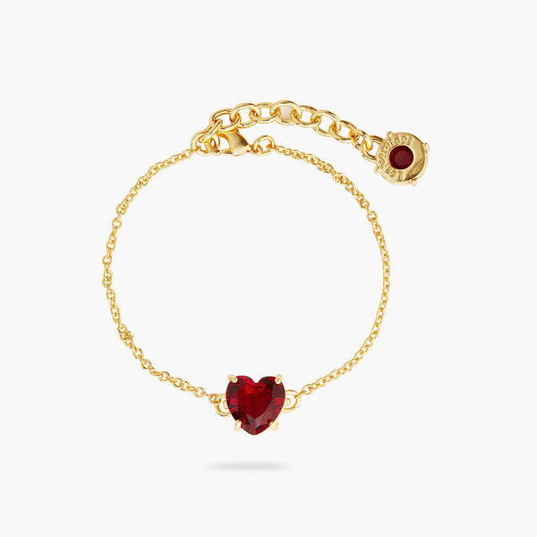 Garnet Red Diamantine Heart Fine Bracelet | AQLD2531 - Les Nereides