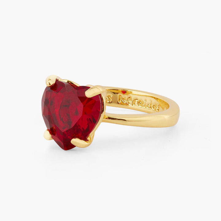 Garnet Red Diamantine Heart Solitaire Ring | AQLD6171 - Les Nereides