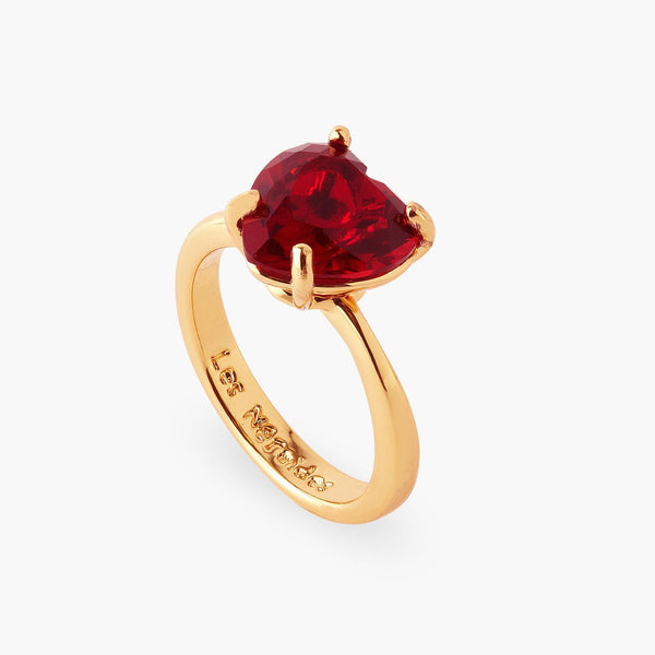 Garnet Red Diamantine Heart Solitaire Ring | AQLD6171 - Les Nereides