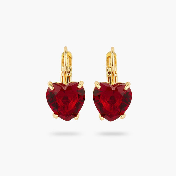 Garnet Red Diamantine Heart Stone Sleeper Earrings | AQLD1451 - Les Nereides