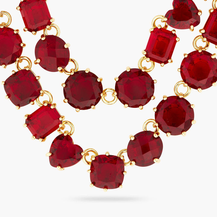 Garnet Red Diamantine Luxurious Two Row Necklace | AQLD3551 - Les Nereides