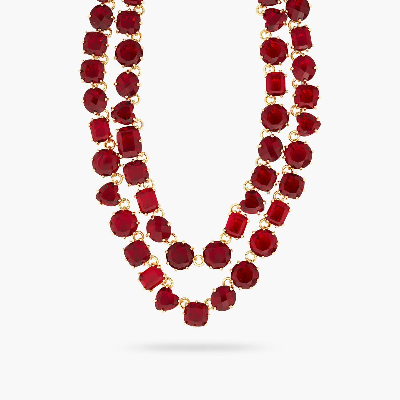 Garnet Red Diamantine Luxurious Two Row Necklace | AQLD3551 - Les Nereides
