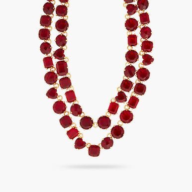 Garnet Red Diamantine Luxurious Two Row Necklace | AQLD3551 - Les Nereides