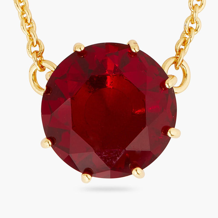 Garnet Red Diamantine Round Pendant Necklace | AQLD3011 - Les Nereides