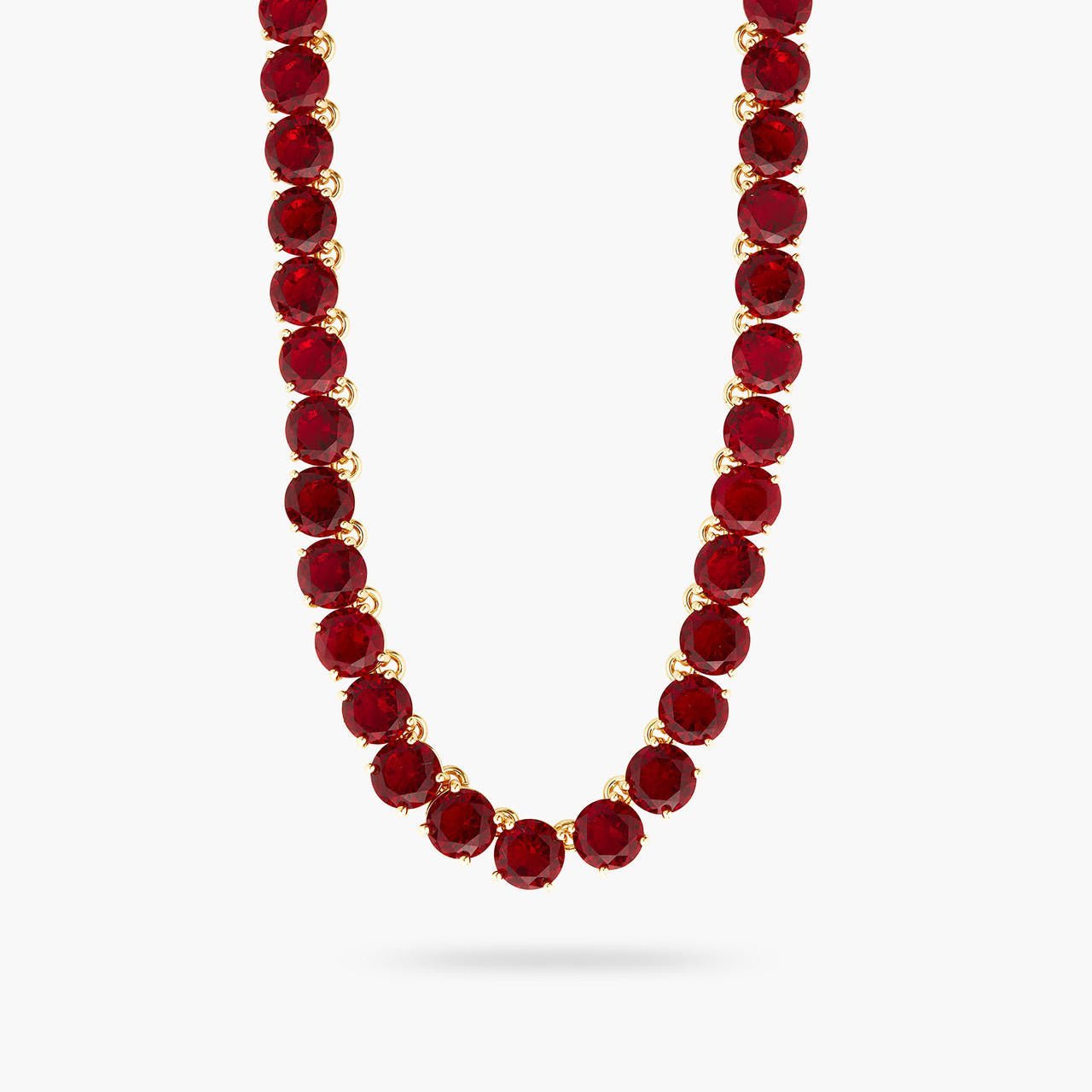 Garnet Red Diamantine Round Stone Choker Necklace | AQLD3321 - Les Nereides