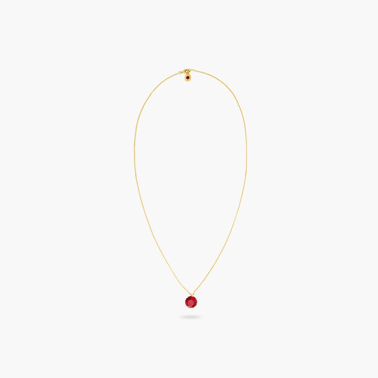 Garnet Red Diamantine Round Stone Long Necklace | AQLD3331 - Les Nereides