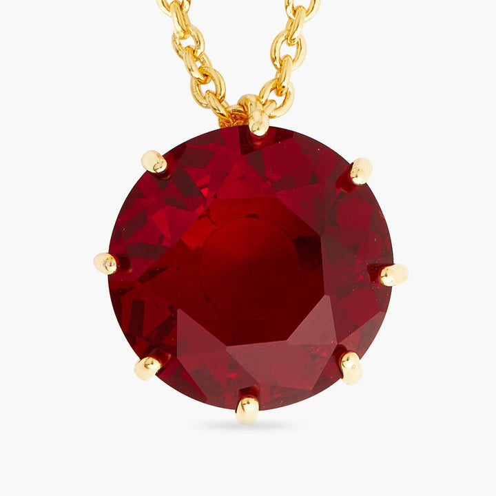 Garnet Red Diamantine Round Stone Long Necklace | AQLD3331 - Les Nereides
