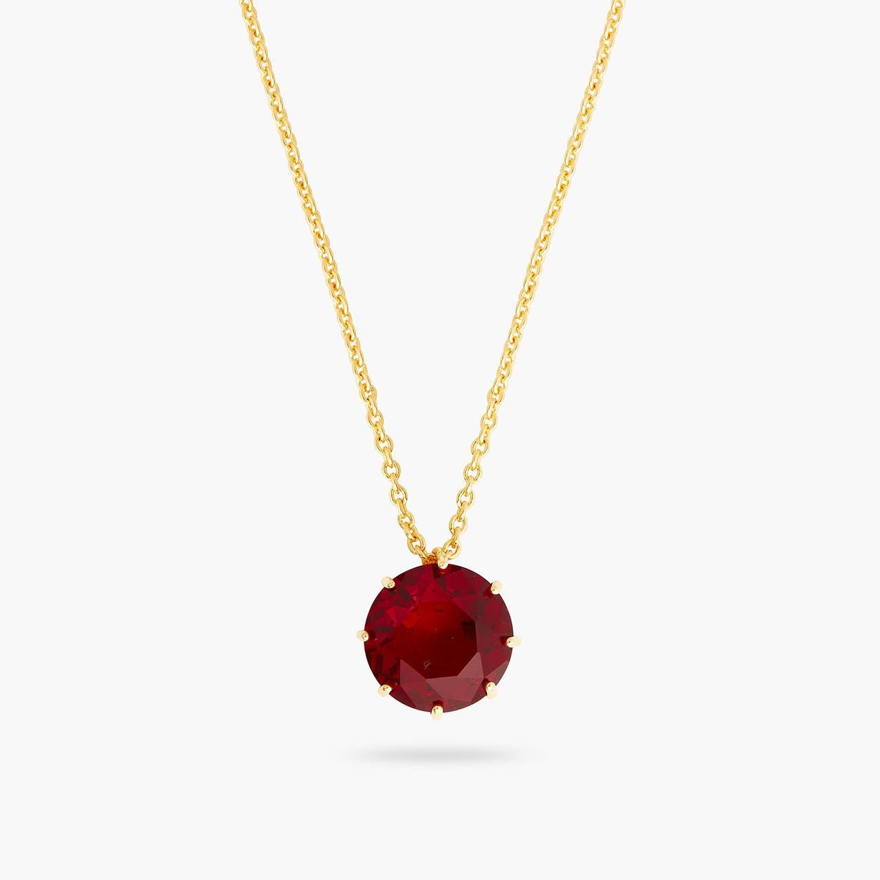 Garnet Red Diamantine Round Stone Long Necklace | AQLD3331 - Les Nereides