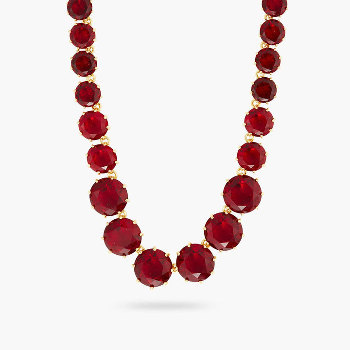 Garnet Red Diamantine Round Stone Long Necklace | AQLD3511 - Les Nereides