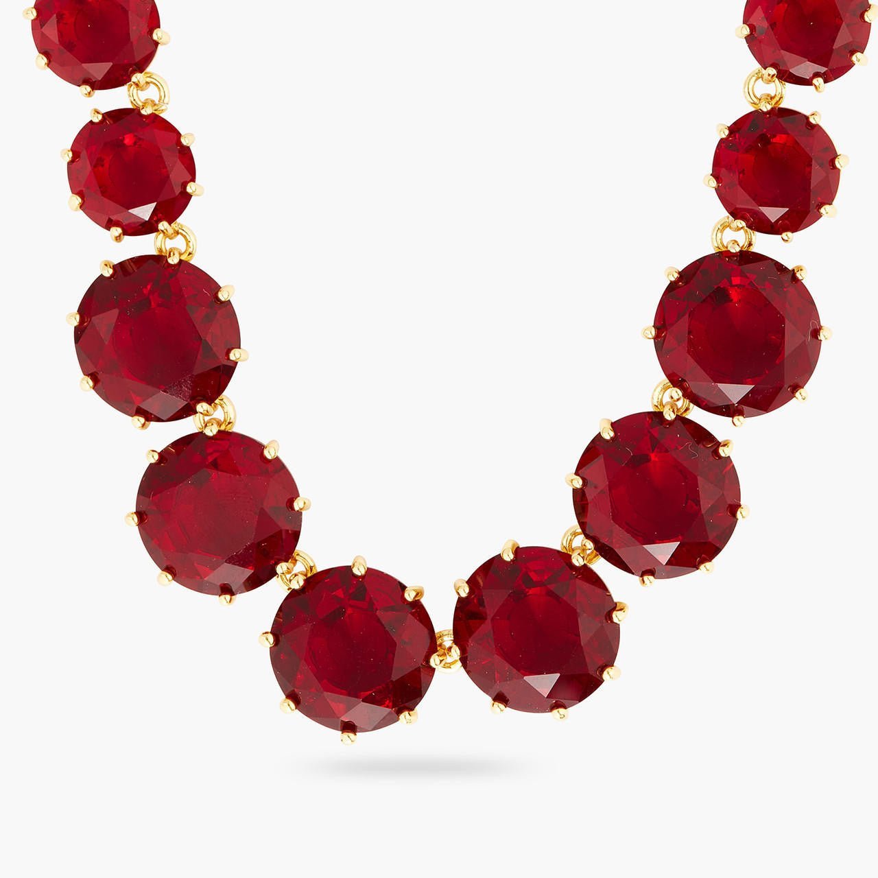 Garnet Red Diamantine Round Stone Long Necklace | AQLD3511 - Les Nereides