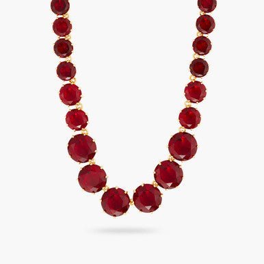 Garnet Red Diamantine Round Stone Long Necklace Les Nereides