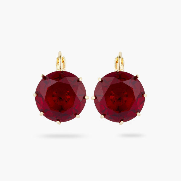 Garnet Red Diamantine Round Stone Sleeper Earrings | AQLD1401 - Les Nereides