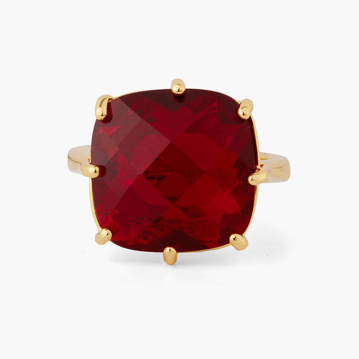 Garnet Red Diamantine Square Solitaire Ring | AQLD6021 - Les Nereides