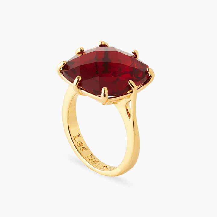 Garnet Red Diamantine Square Solitaire Ring | AQLD6021 - Les Nereides