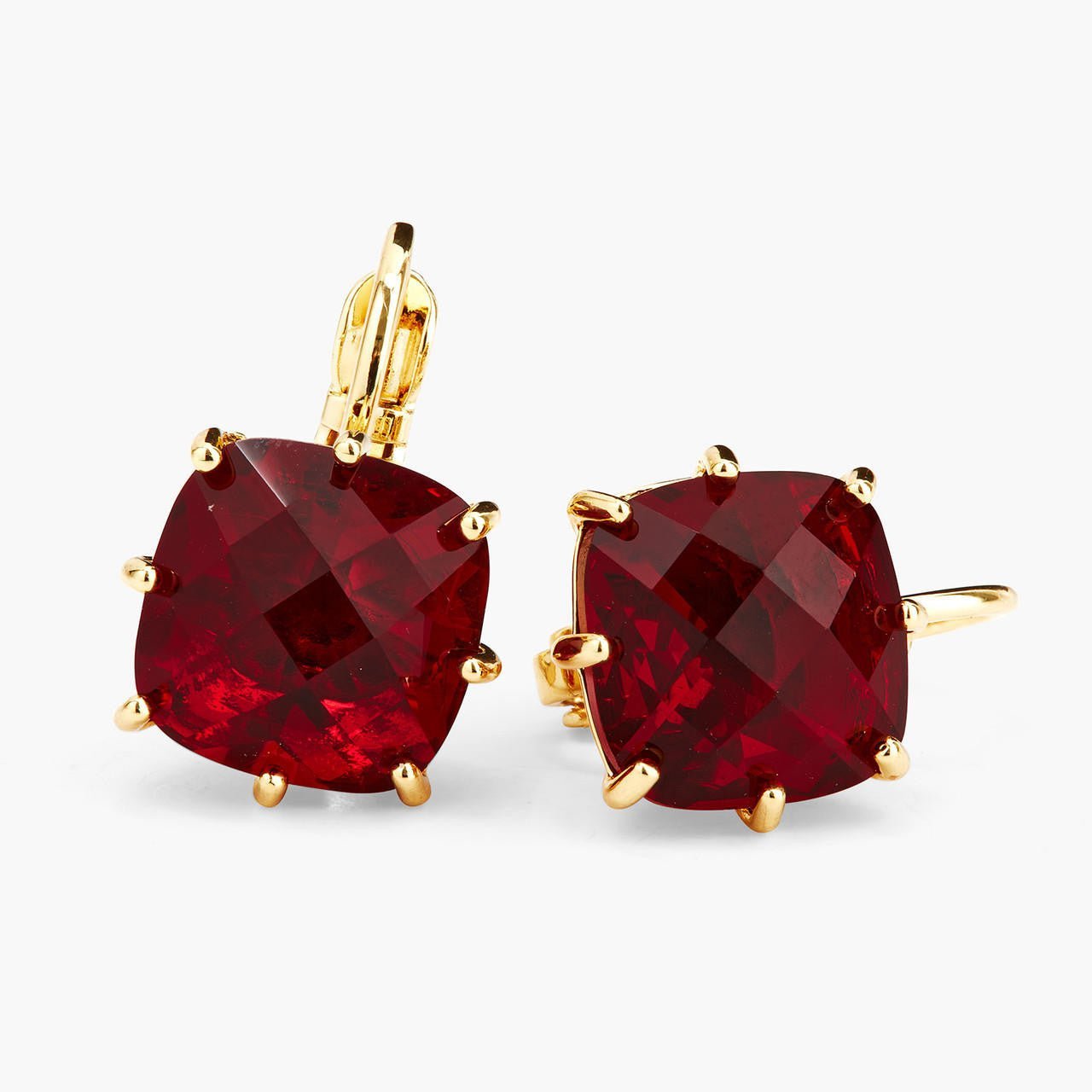Garnet Red Diamantine Square Stone Earrings | AQLD1011 - Les Nereides