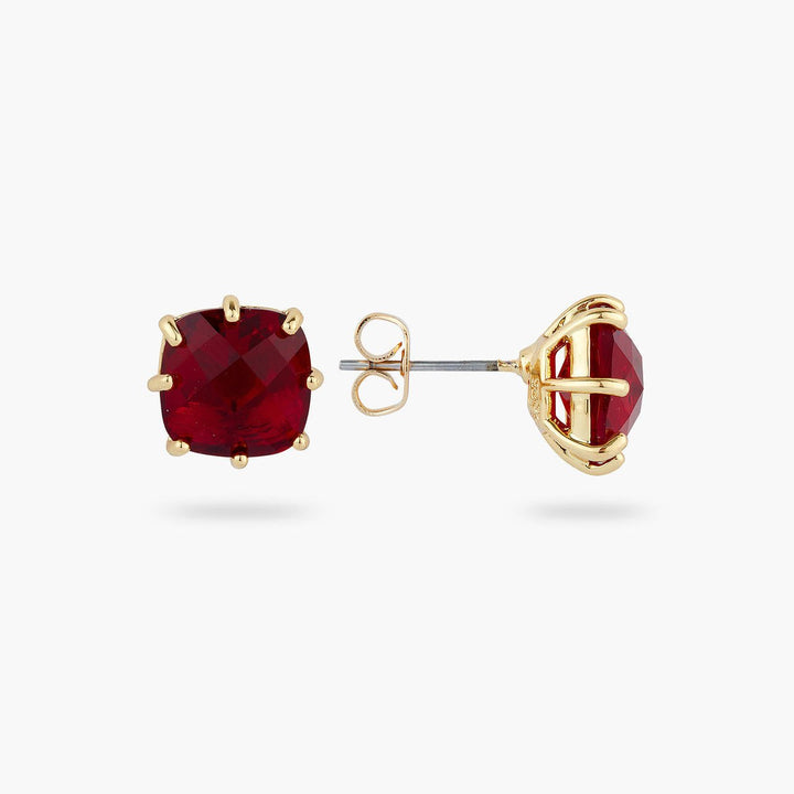 Garnet Red Diamantine Square Stone Earrings | AQLD1011 - Les Nereides