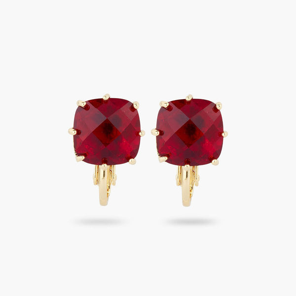 Garnet Red Diamantine Square Stone Earrings | AQLD1011 - Les Nereides