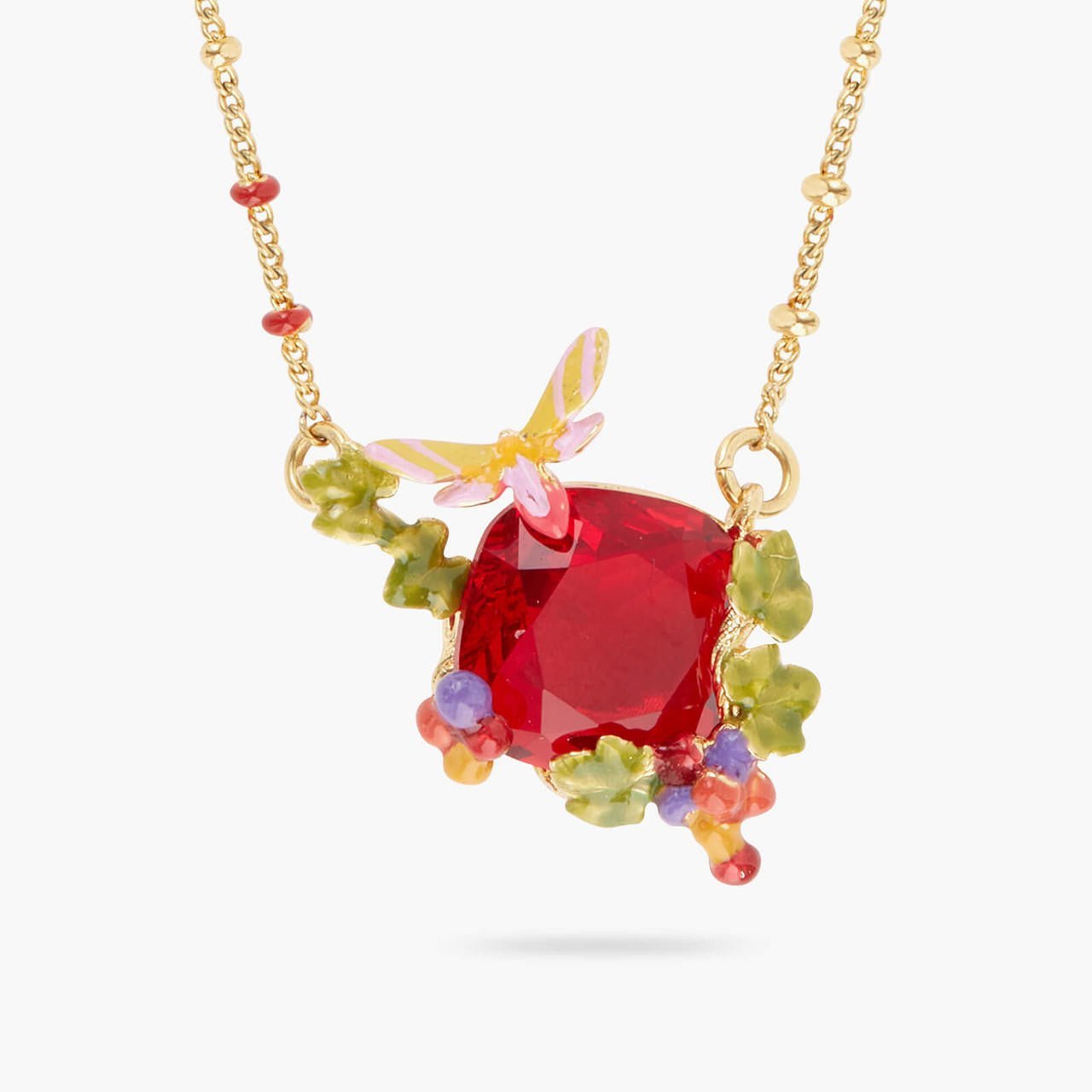 Garnet Red Faceted Stone And Butterfly Pendant Necklace | AQVT3051 - Les Nereides