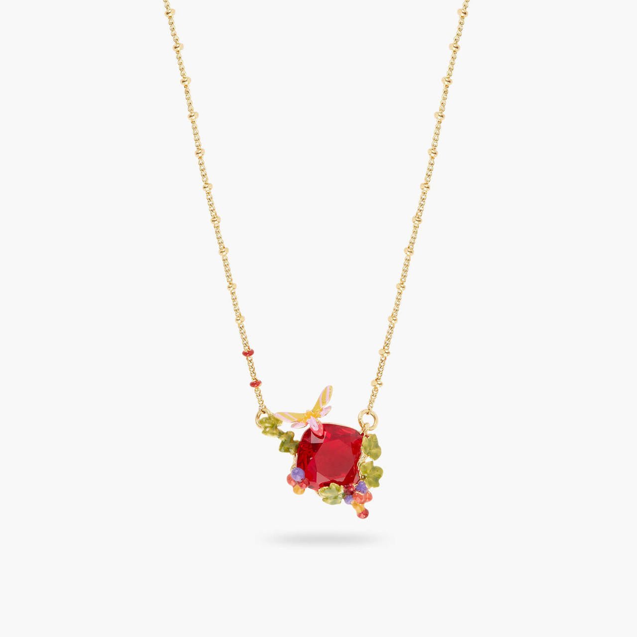 Garnet Red Faceted Stone And Butterfly Pendant Necklace | AQVT3051 - Les Nereides
