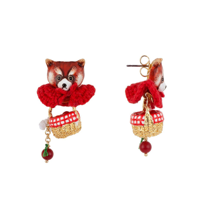 Gentiment Joyeux Leonie Red Panda With Basket Earrings | AEGJ1021 - Les Nereides