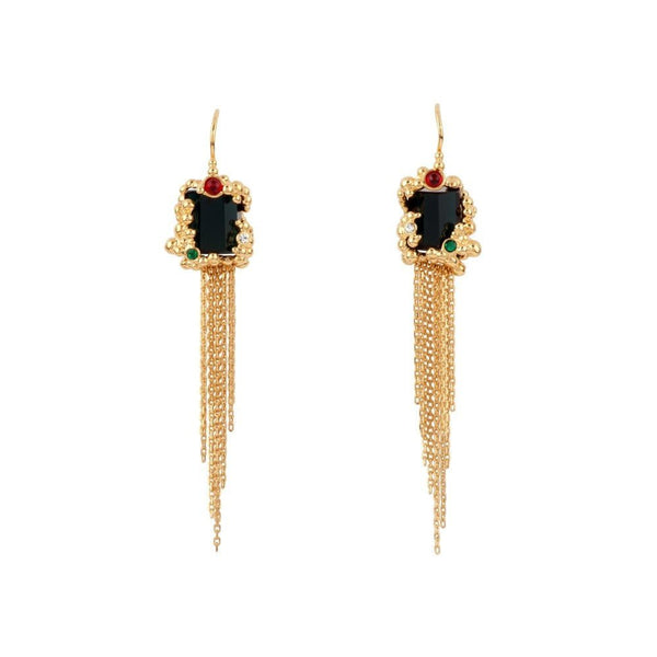 Geometrie Variable Black Crystal Stone, Bubbles And Chains Earrings | ADGV1071 - Les Nereides