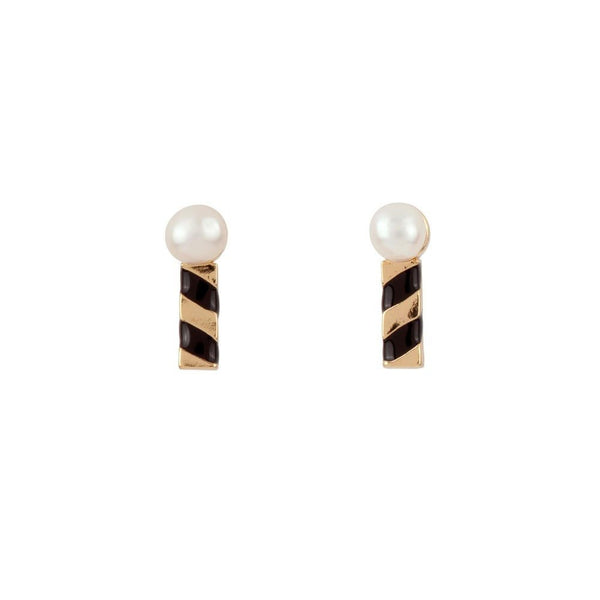 Geometrie Variable Freshwater Pearl & Black Stripes Earrings | ADGV101T/1 - Les Nereides