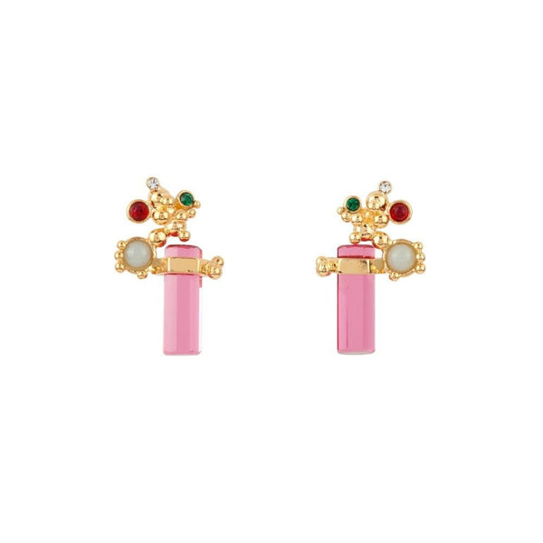 Geometrie Variable Fuchsia Tubular Crystal Stone And Bubbles Earrings | ADGV105T/1 - Les Nereides