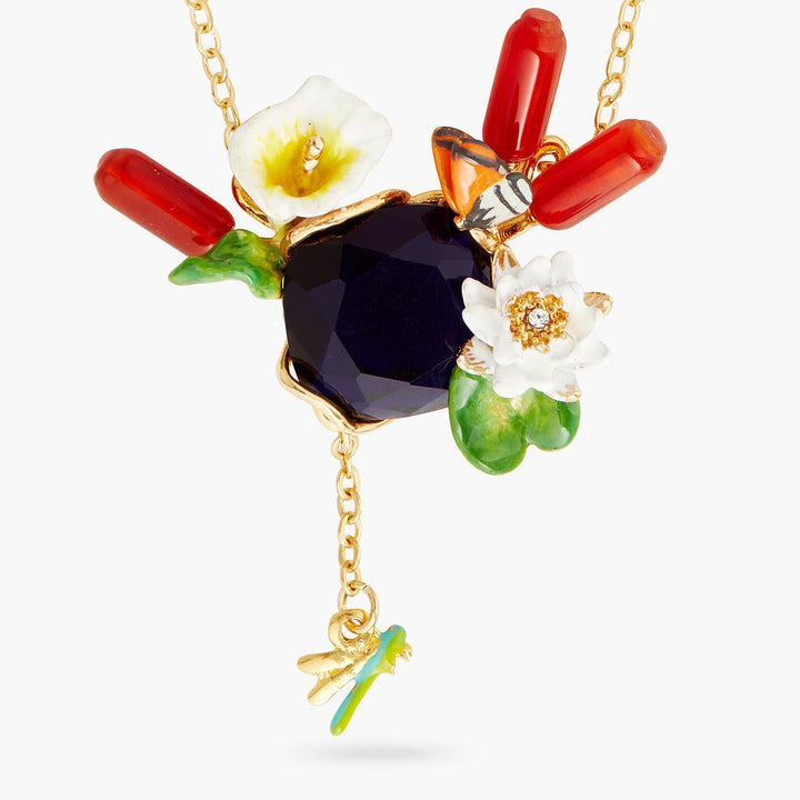 Giverny Water Garden And Blue Stone Statement Necklace | AQJF3031 - Les Nereides