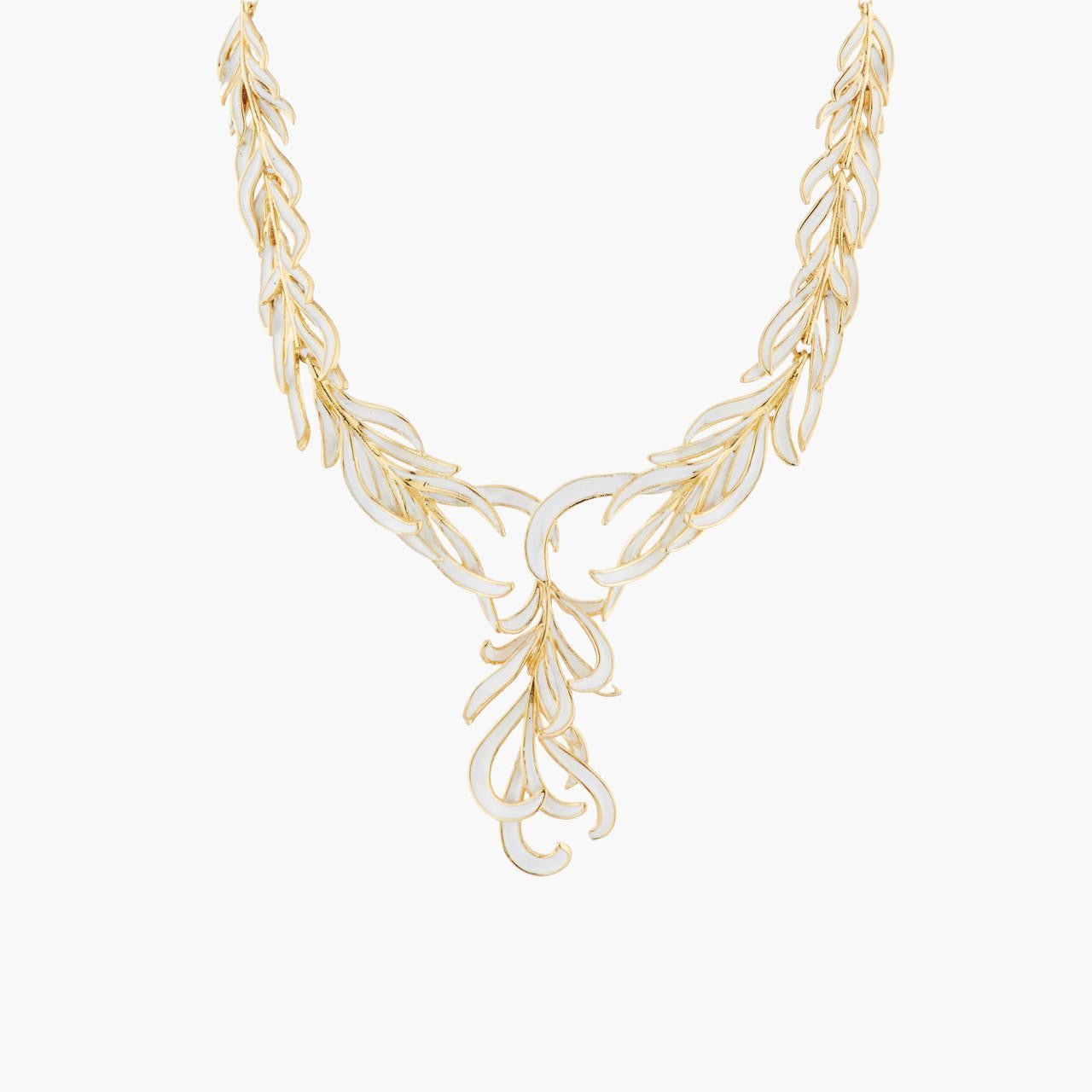 Gold And White Swan Feather Collar Necklace | AKCY307 - Les Nereides