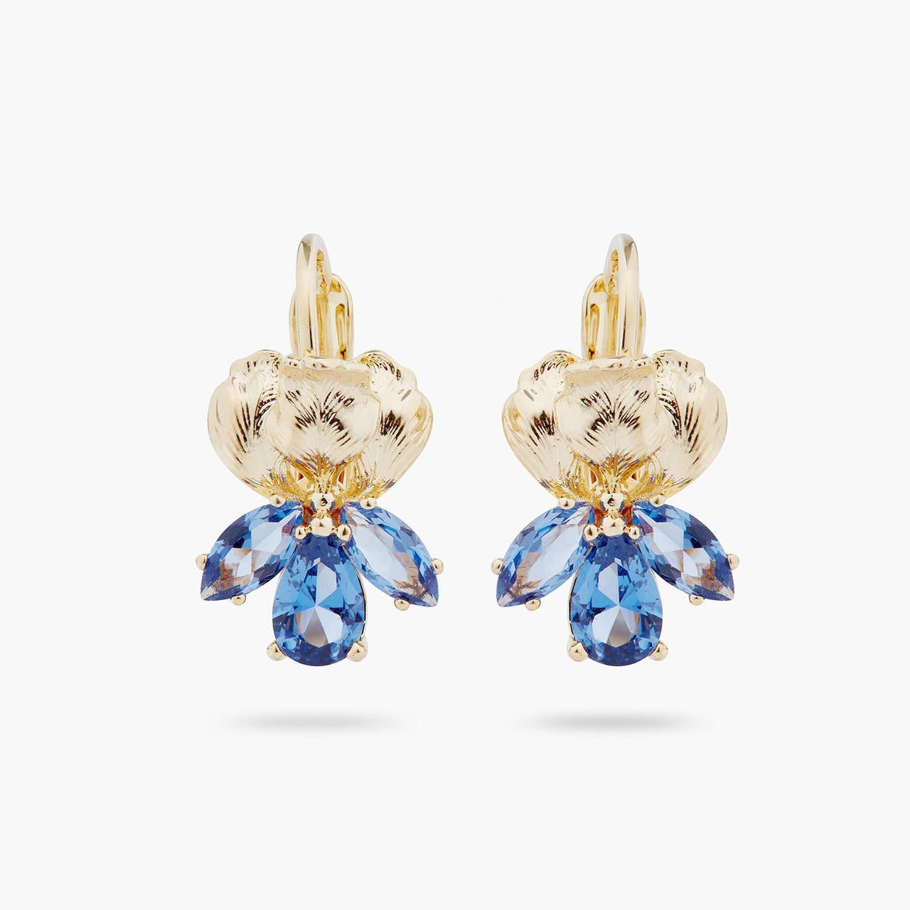 Gold Iris And Blue Crystal Earrings | ARNF1031 - Les Nereides