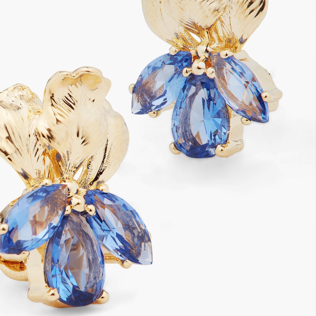 Gold Iris And Blue Crystal Earrings | ARNF1031 - Les Nereides