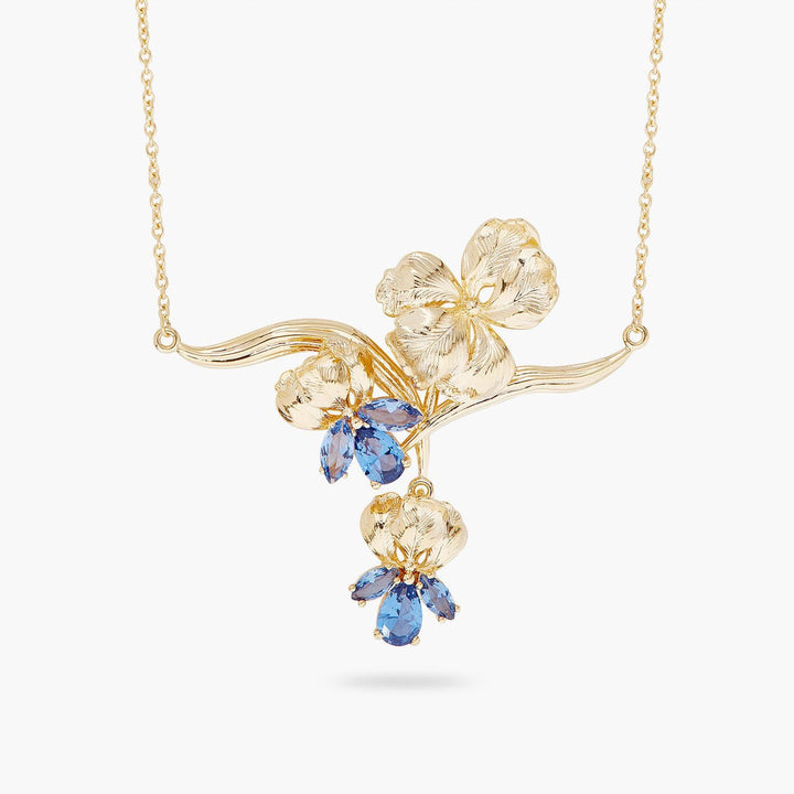 Gold Iris And Blue Crystal Statement Necklace | ARNF3031 - Les Nereides