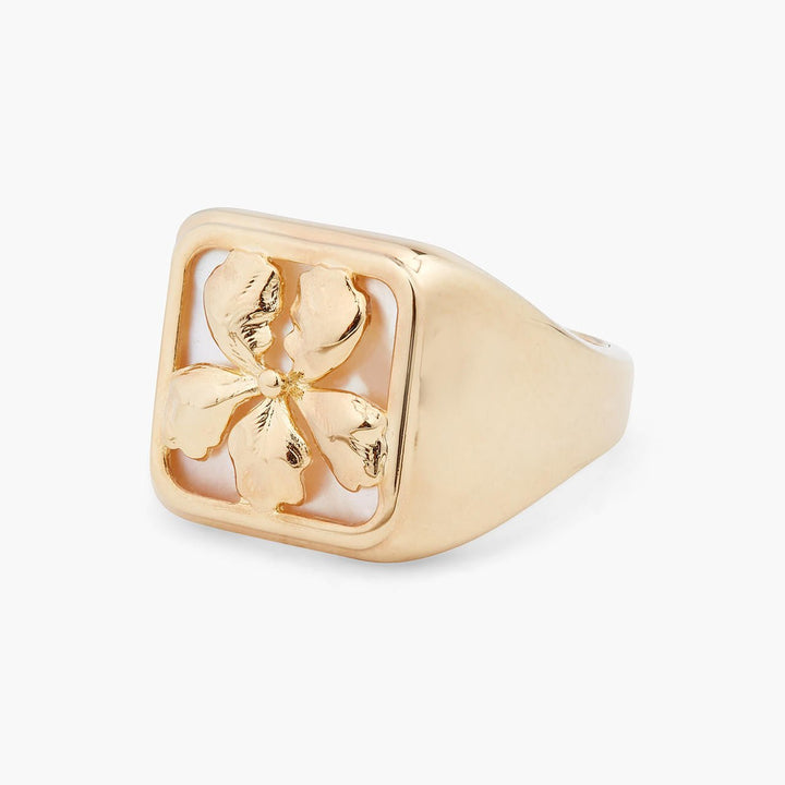Gold Iris On Mother Of Pearl Plate Ring | ARNF6021 - Les Nereides
