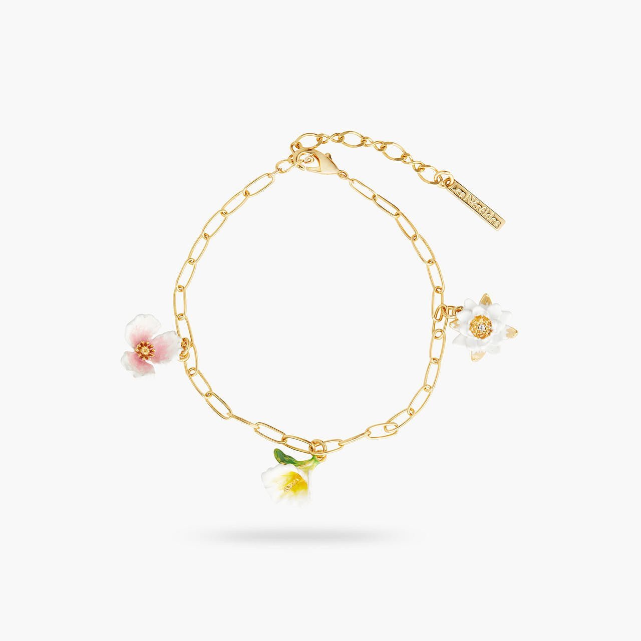 Gold - Plated Links And Flower Pendant Bracelet | AQJF2021 - Les Nereides