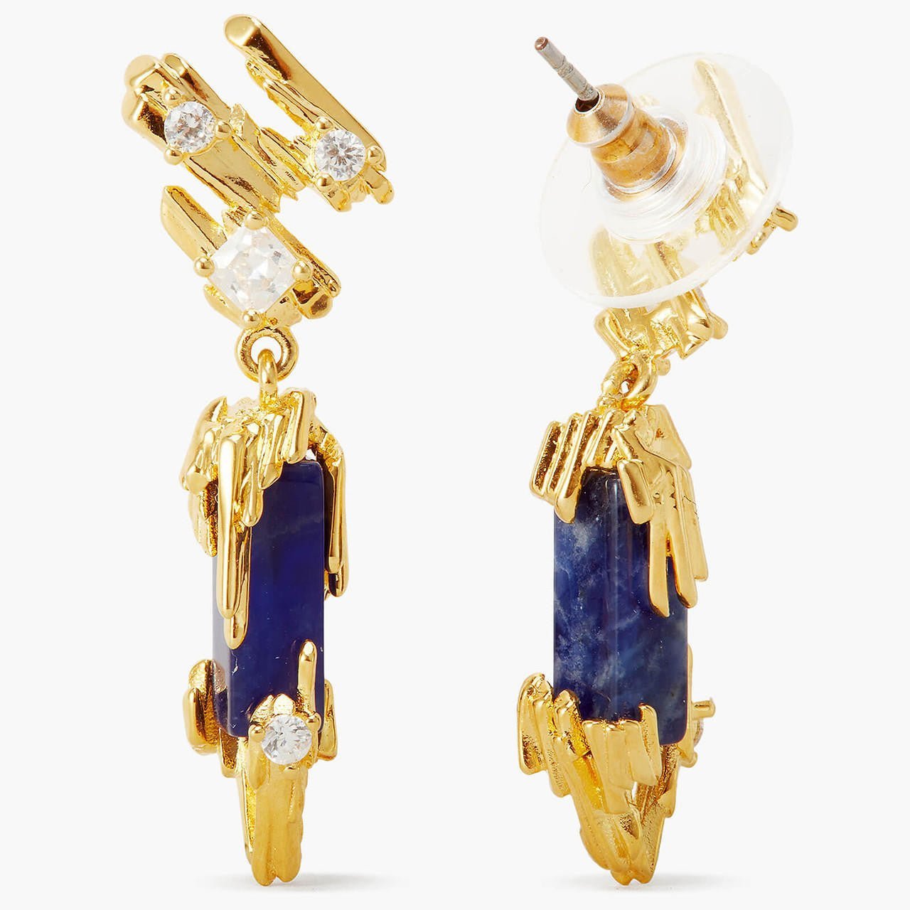 Gold Rock And Sodalite Post Earrings | APTM1041 - Les Nereides